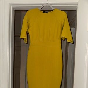Boohoo Yellow Sheath Midi Dress with Flutter Sleeves